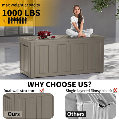 270 Gallon Outdoor Storage Box Patio Deck Box Waterproof, Resin Lockable Outside Large Storage Bin