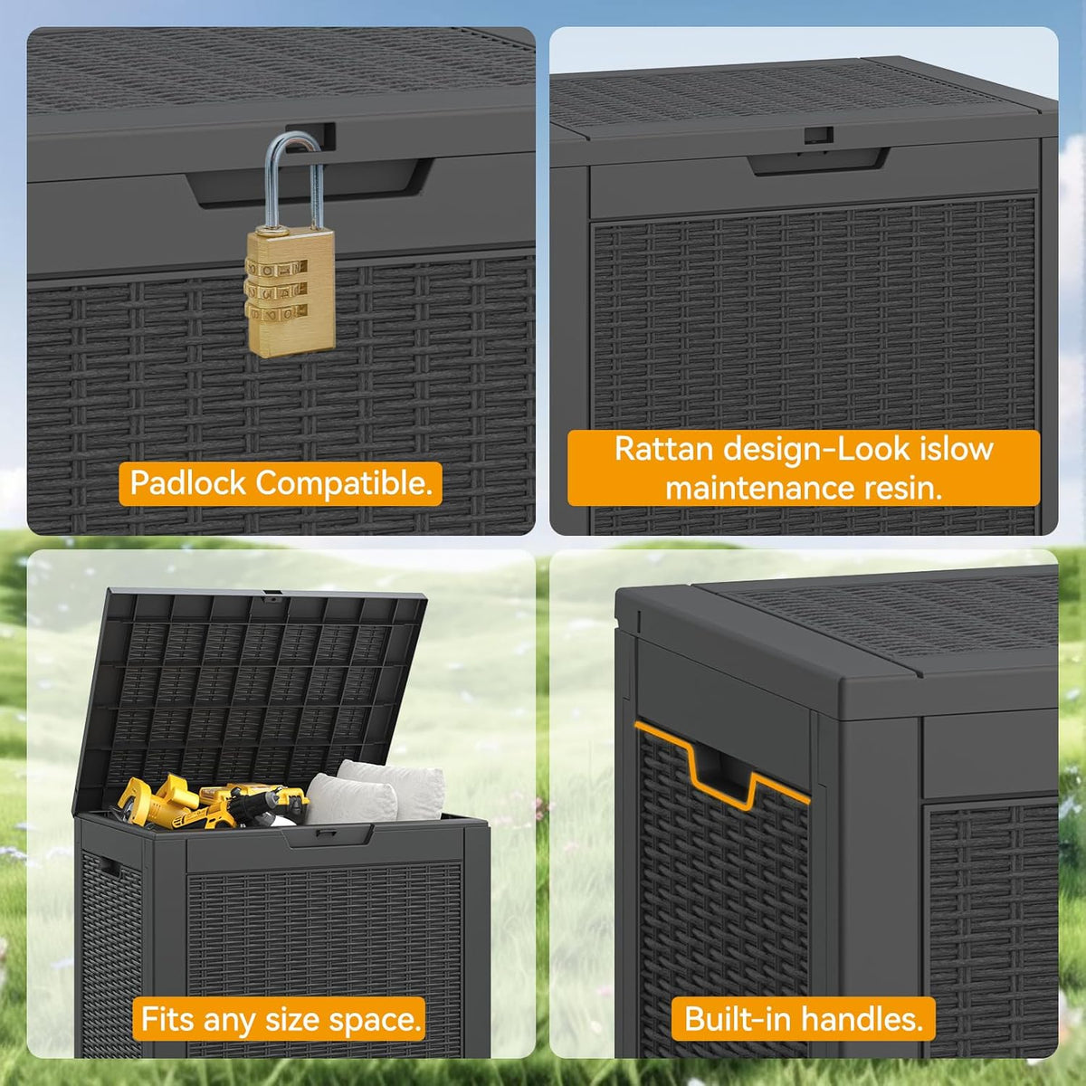 NUNU LAB 30 Gallon Waterproof Outdoor Storage Box, Lockable Resin Deck Box Bench for Patio