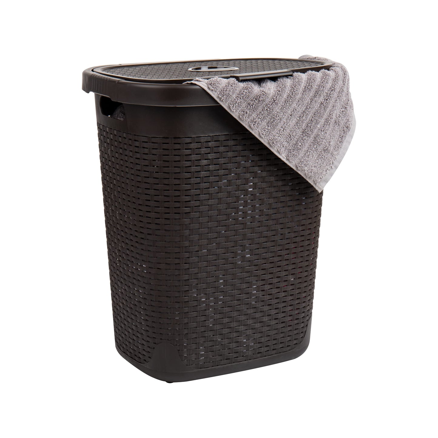 Mind Reader 50L Slim Laundry Hamper, Clothes Basket, Lid, Wicker Design, Plastic, 17.65"L x 13.75"W