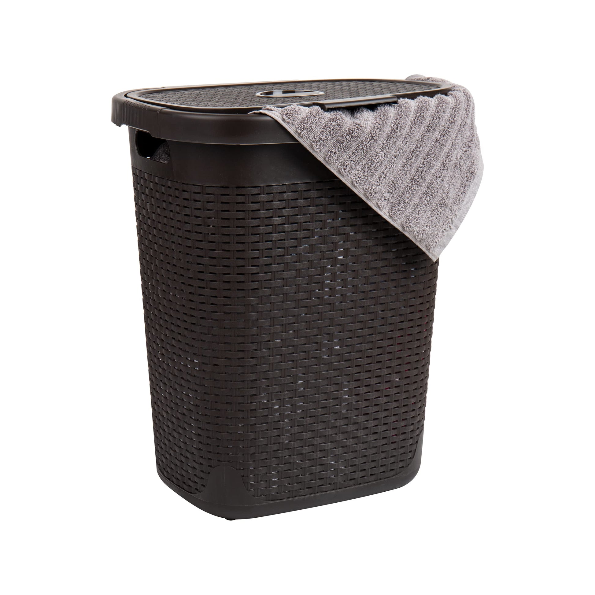 Mind Reader 50L Slim Laundry Hamper, Clothes Basket, Lid, Wicker Design, Plastic, 17.65"L x 13.75"W