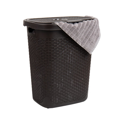 Mind Reader 50L Slim Laundry Hamper, Clothes Basket, Lid, Wicker Design, Plastic, 17.65"L x 13.75"W