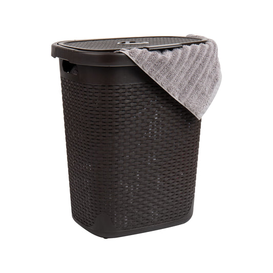 Mind Reader 50L Slim Laundry Hamper, Clothes Basket, Lid, Wicker Design, Plastic, 17.65"L x 13.75"W