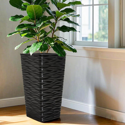 Worth Garden 2-Pack 22" H. Black Square Tapered Planter with Inside Pots - Plastic Plant Pots for