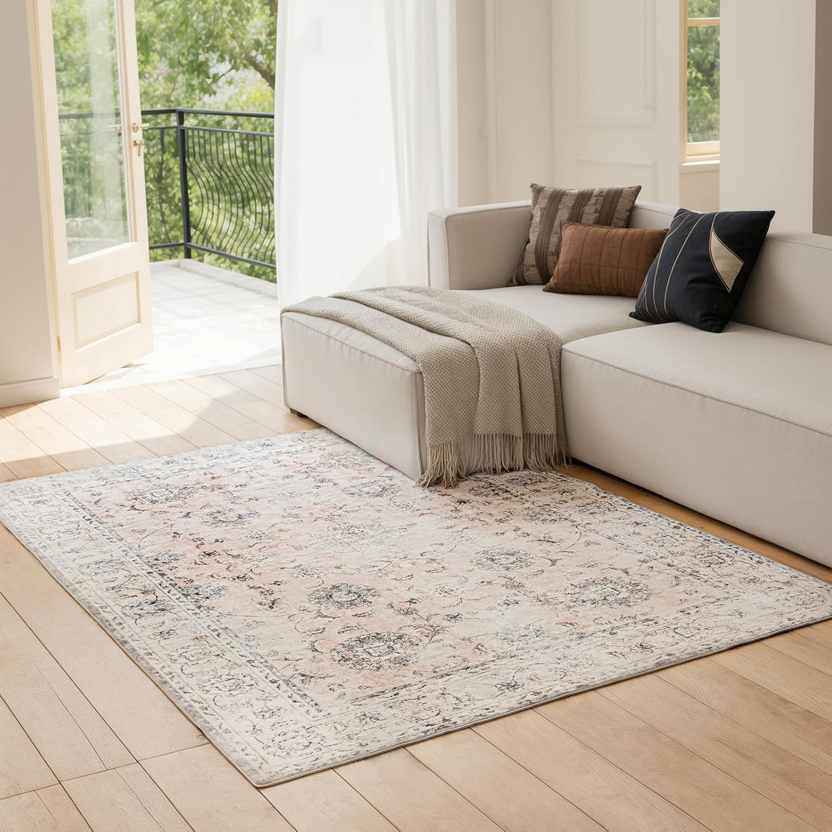 3'x5' Vintage Floral Rug - Persian Inspired Low-Pile Faux Wool Area Rug, Non-Slip Washable Small