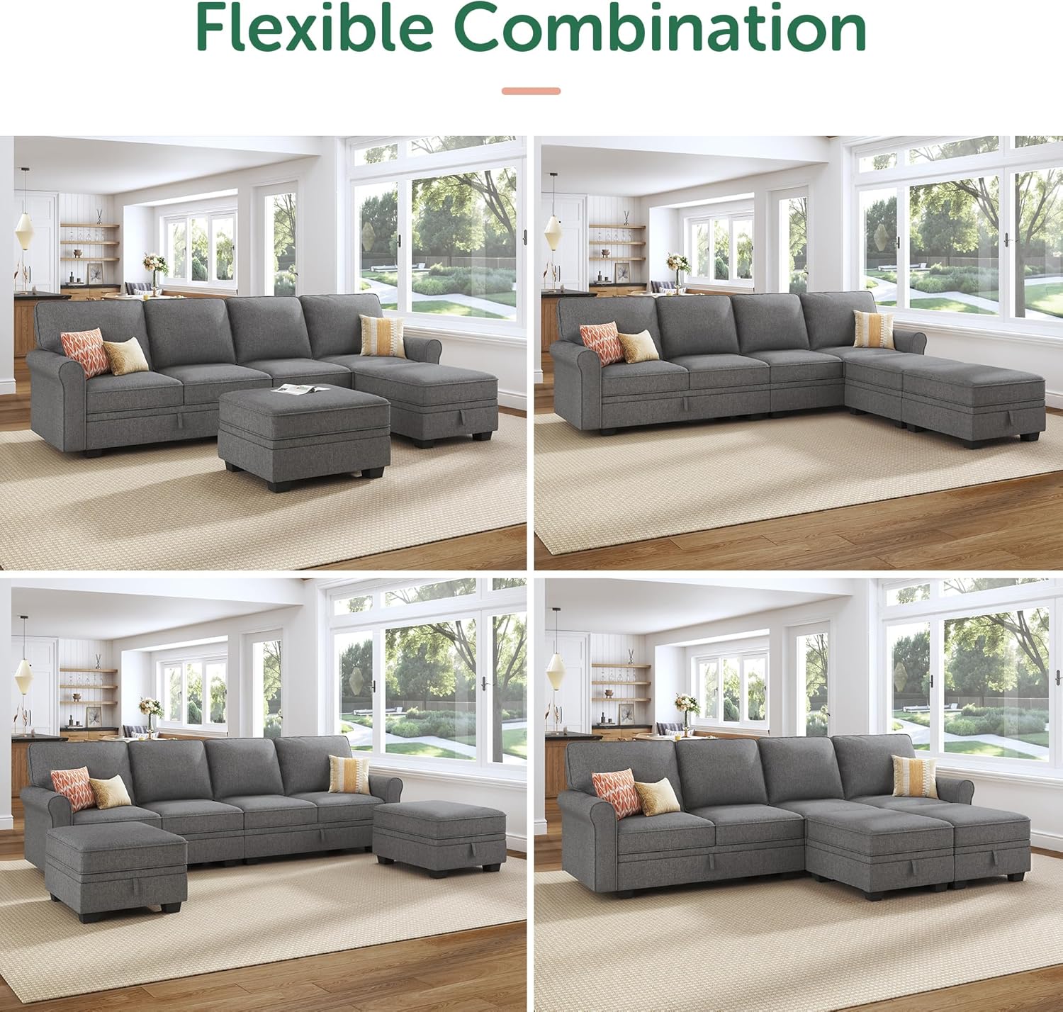 HONBAY Convertible Sectional Sofa with Storage U Shaped Sectional Couch with Reversible Chaise