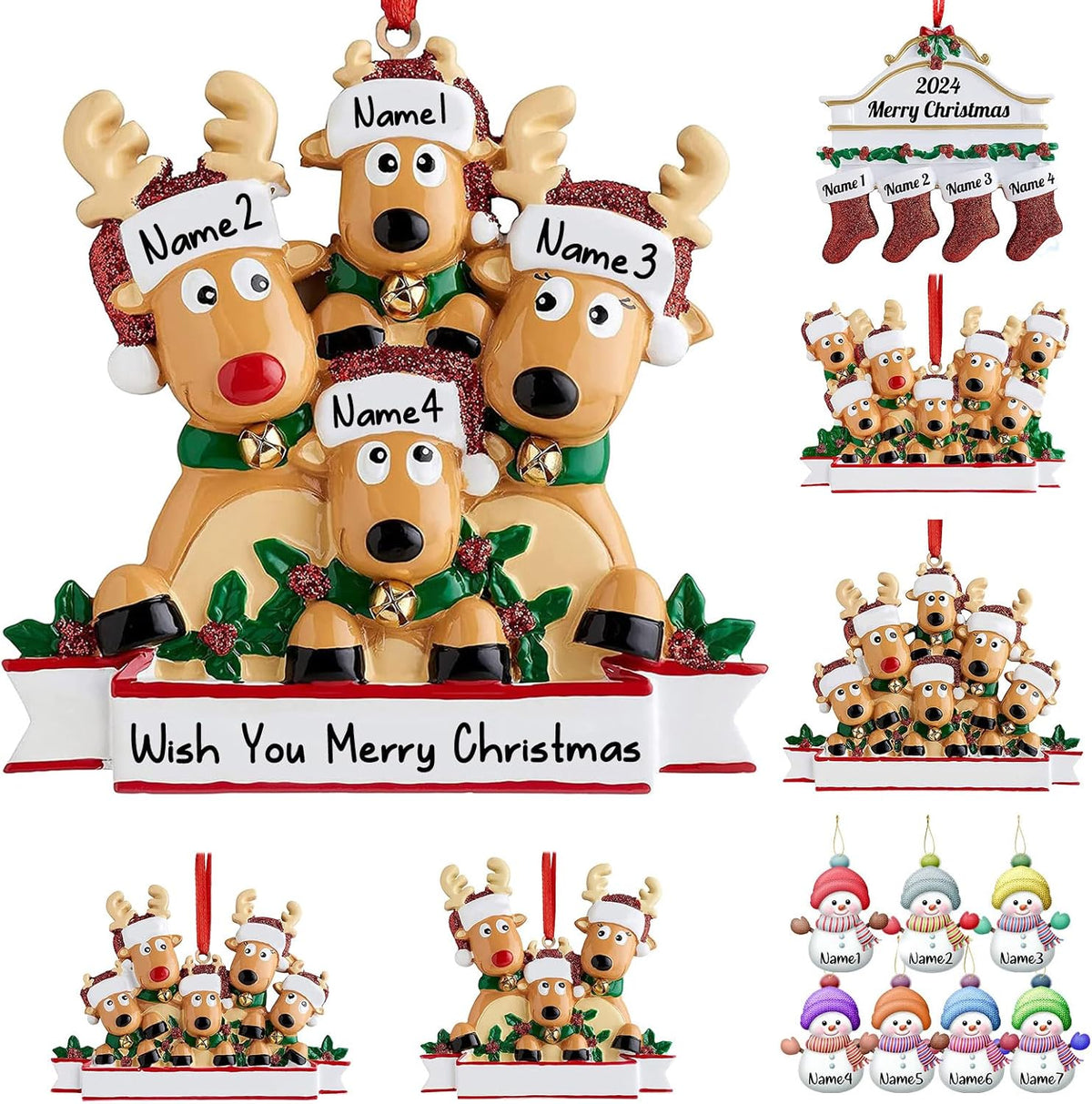 Personalized Deer Christmas Ornaments 2025 Family of 2,3,4,5,6,7,8 Custom Name Reindeer Xmas