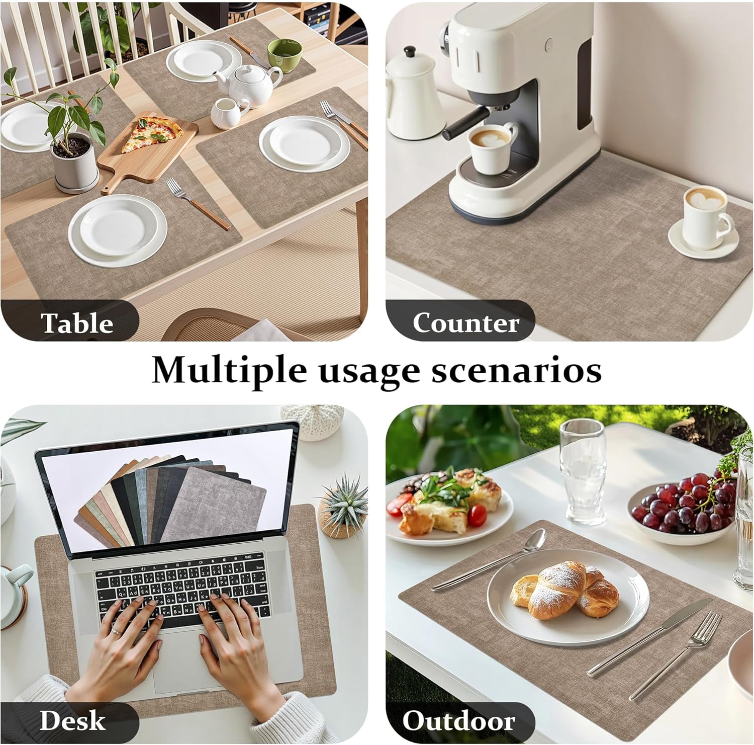 FROMHEART Faux Leather Placemats Set of 6–Waterproof,Heat/Oil Stain-Resistant PU Table