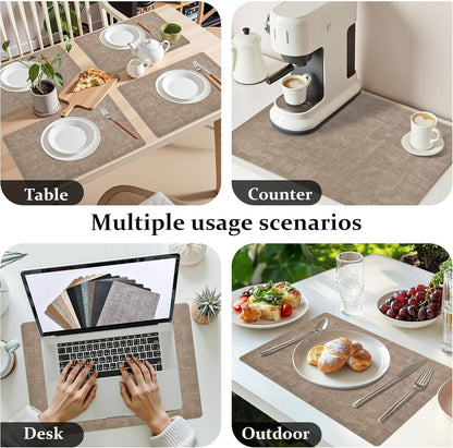 FROMHEART Faux Leather Placemats Set of 6–Waterproof,Heat/Oil Stain-Resistant PU Table