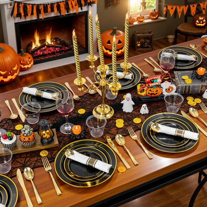 175PCS Black and Gold Plates - Black Disposable Plates for Party - 25Guests Disposable Dinnerware