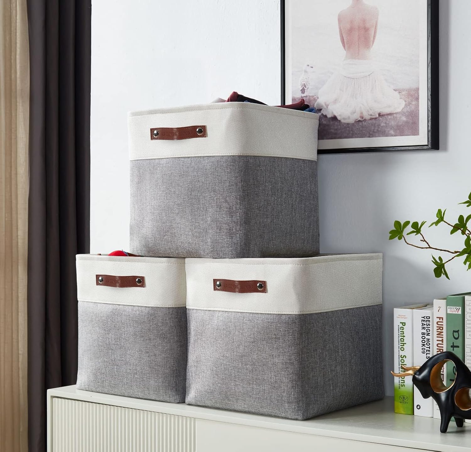 DECOMOMO Storage Cubes, 11x11 Cube Storage Bins, Baskets for Shelves (Grey & White, Cube 11" - 4