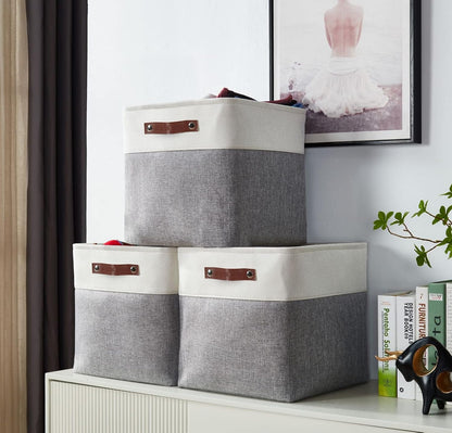 DECOMOMO Storage Cubes, 11x11 Cube Storage Bins, Baskets for Shelves (Grey & White, Cube 11" - 4