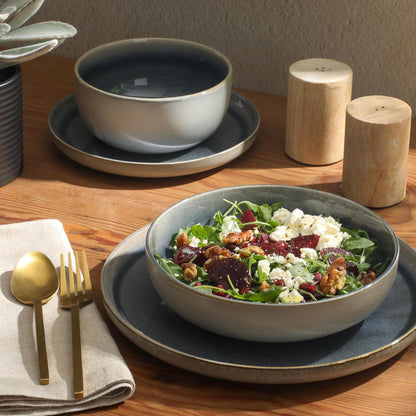 Gibson Elite Sunveil 16 Piece (Service for 4) Plates and Bowls Reactive Glaze Round Dishes