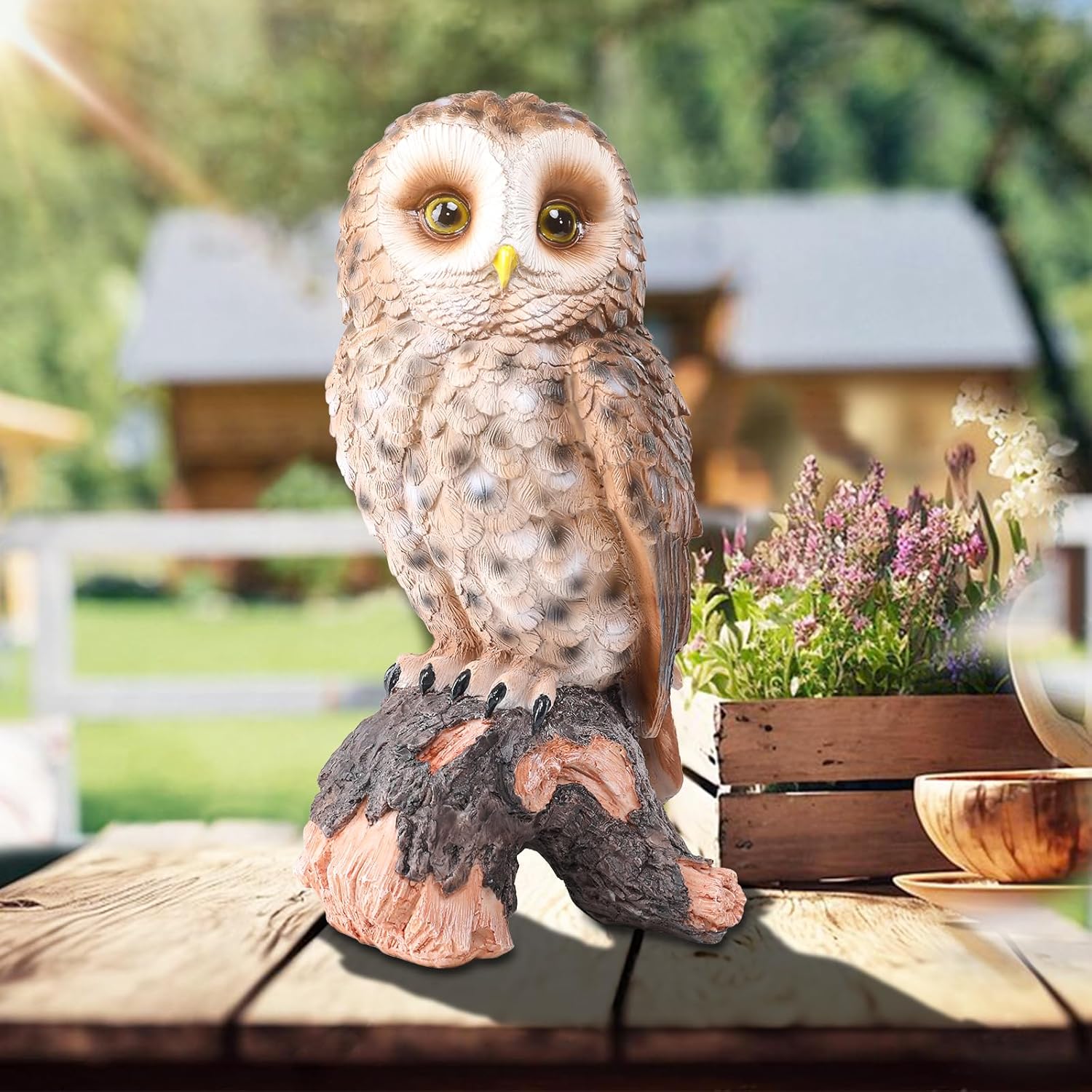 WONDER GARDEN Owl Statue Decor, Outdoor Resin Owl Figurine Sculpture for Home Porch Patio Lawn Yard