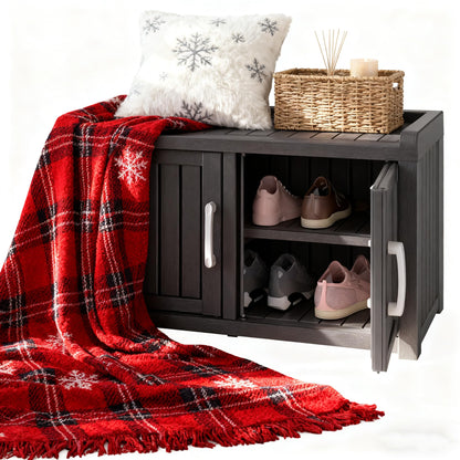 KAMABOKO Outdoor Shoe Storage Cabinet, Waterproof UV-Resistant Entryway Storage Bench Indoor