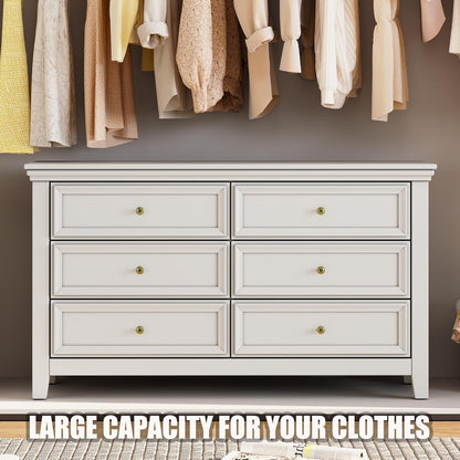 BLANKSPACE White 6 Drawer Dresser, Modern Dresser for Bedroom, Wood Drawer Organizer with Metal