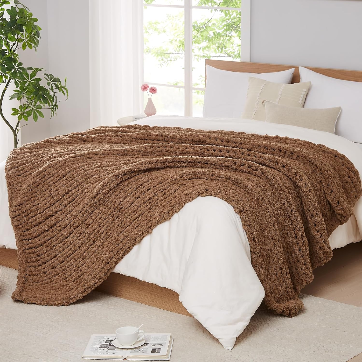 L'AGRATY Chunky Knit Blanket Throw - Soft Chunky Throw Blanket 30x40 inches: 100% Hand Kintted