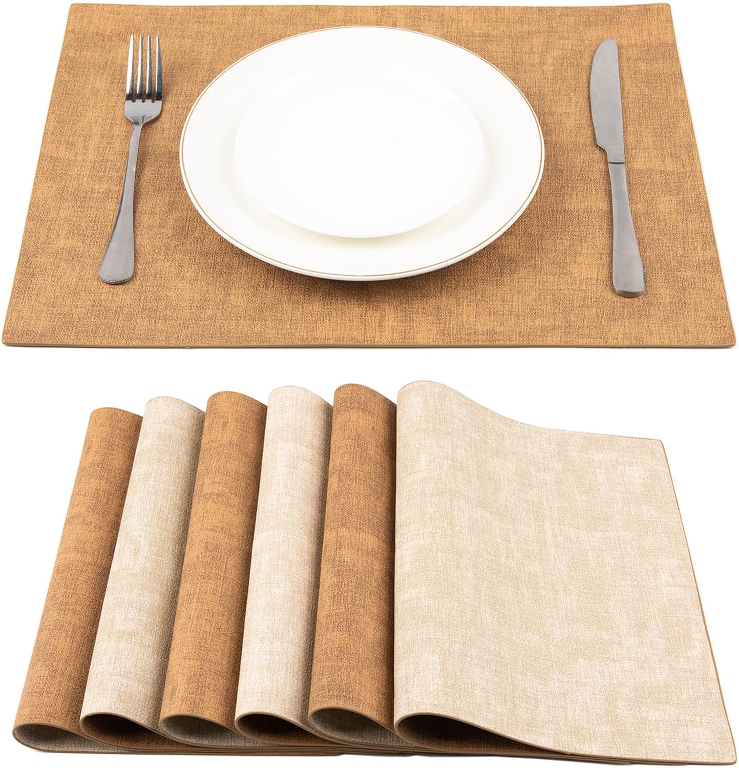 SUEH DESIGN Leather Placemats Set of 6 Reversible Table Mats Heat Resistant Waterproof No-Slip
