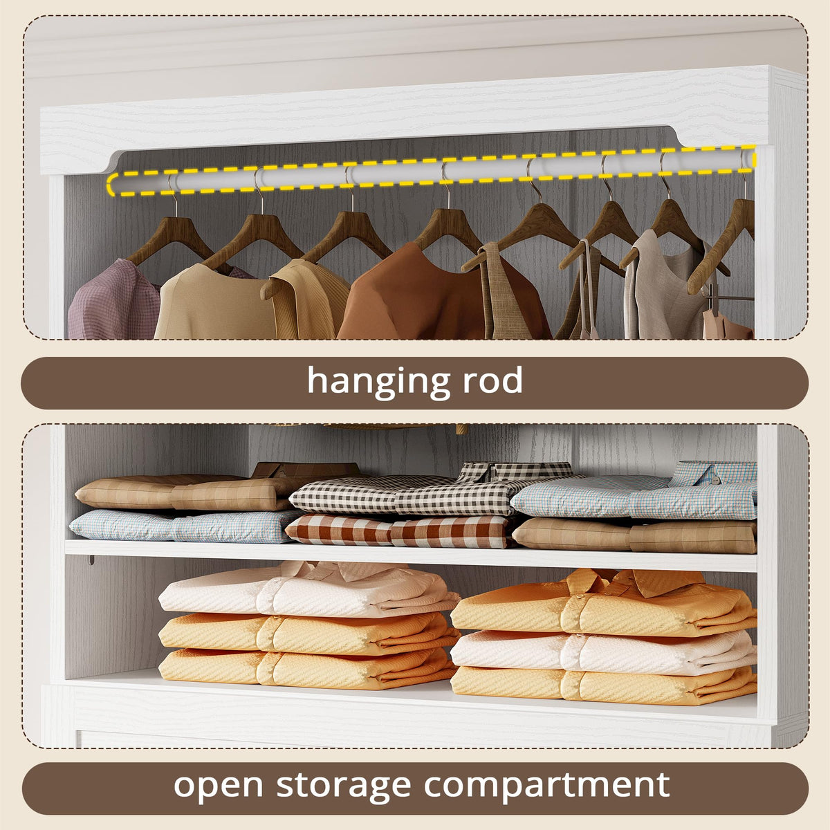 IRONCK Freestanding Closet System with Adjustable Shelves & 3 Drawers