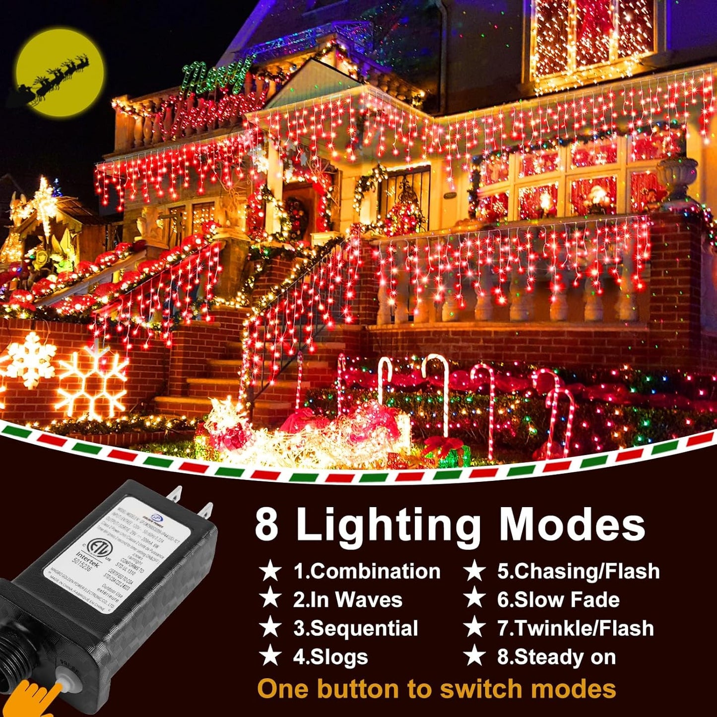 KNONEW Christmas Lights Outdoor Decorations 400 LED 33ft 8 Modes Curtain Fairy String Light with 75