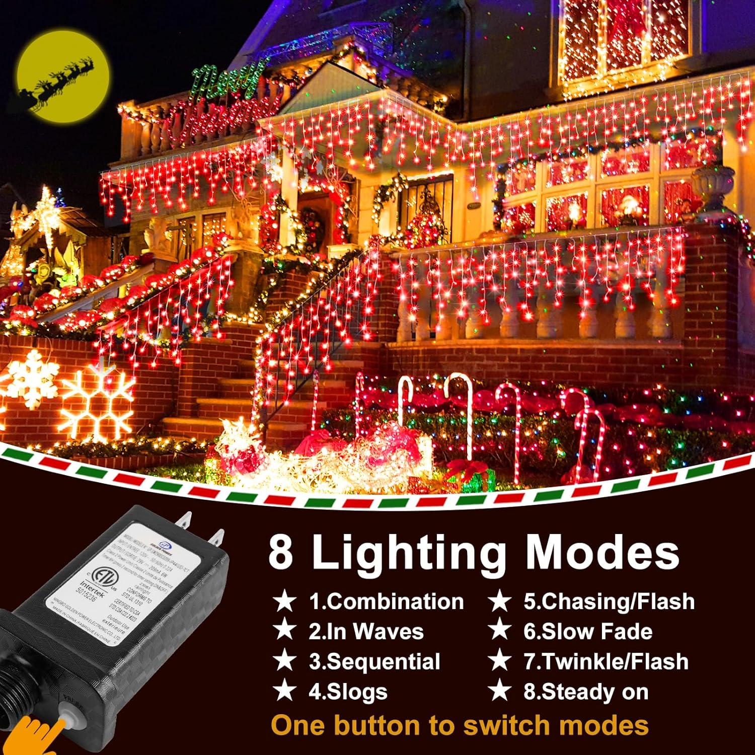 KNONEW Christmas Lights Outdoor Decorations 400 LED 33ft 8 Modes Curtain Fairy String Light with 75