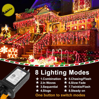 KNONEW Christmas Lights Outdoor Decorations 400 LED 33ft 8 Modes Curtain Fairy String Light with 75
