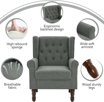 Lumibee High Back Accent Chair,Upholstered Wingback Armchair with Solid Wood Legs for Small