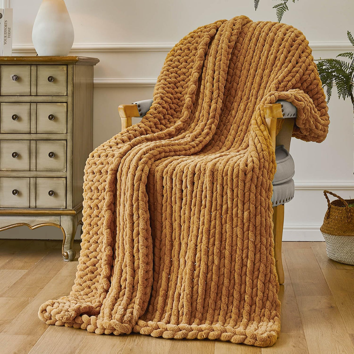 Esterra Chunky Knit Throw Blanket Newly Upgraded Heavy Tighter Version, Handmade Chenille Throw