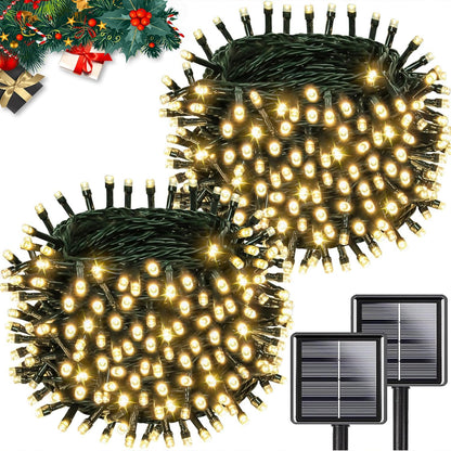 Solar String Lights Outdoor Waterproof 2PK 200LED 66FT Twinkle Lights Auto On/Off Solar Powered LED