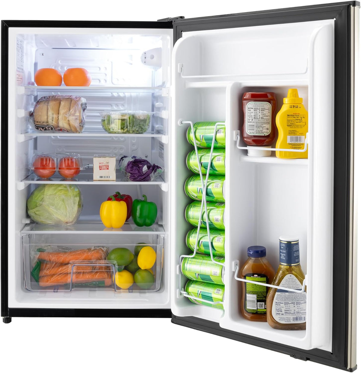 RecPro 3.3 Cu Ft 12V RV Refrigerator | Stainless Steel Frost-Free Fridge with Can Holder | Compact