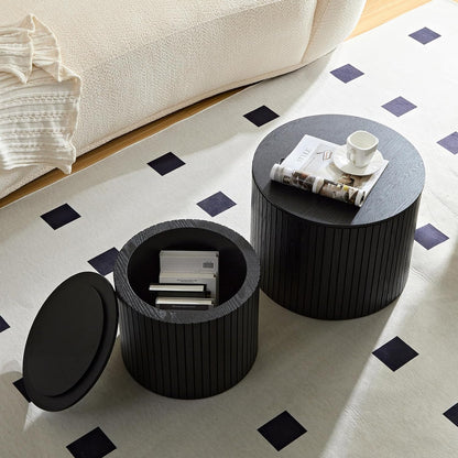 Nesting Coffee Tables Set of 2, Wooden Round Coffee Tables with Storage,Modern Circle Accent End