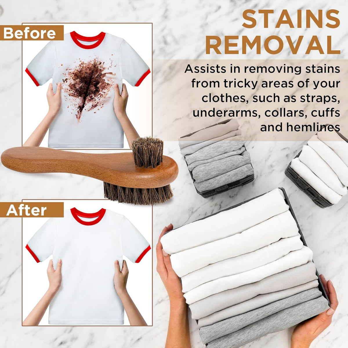 DUGATO Dual-Bristle Horsehair Laundry Stain Brush Set (2pcs) - Gentle & Tough Scrubbing for