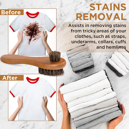 DUGATO Dual-Bristle Horsehair Laundry Stain Brush Set (2pcs) - Gentle & Tough Scrubbing for