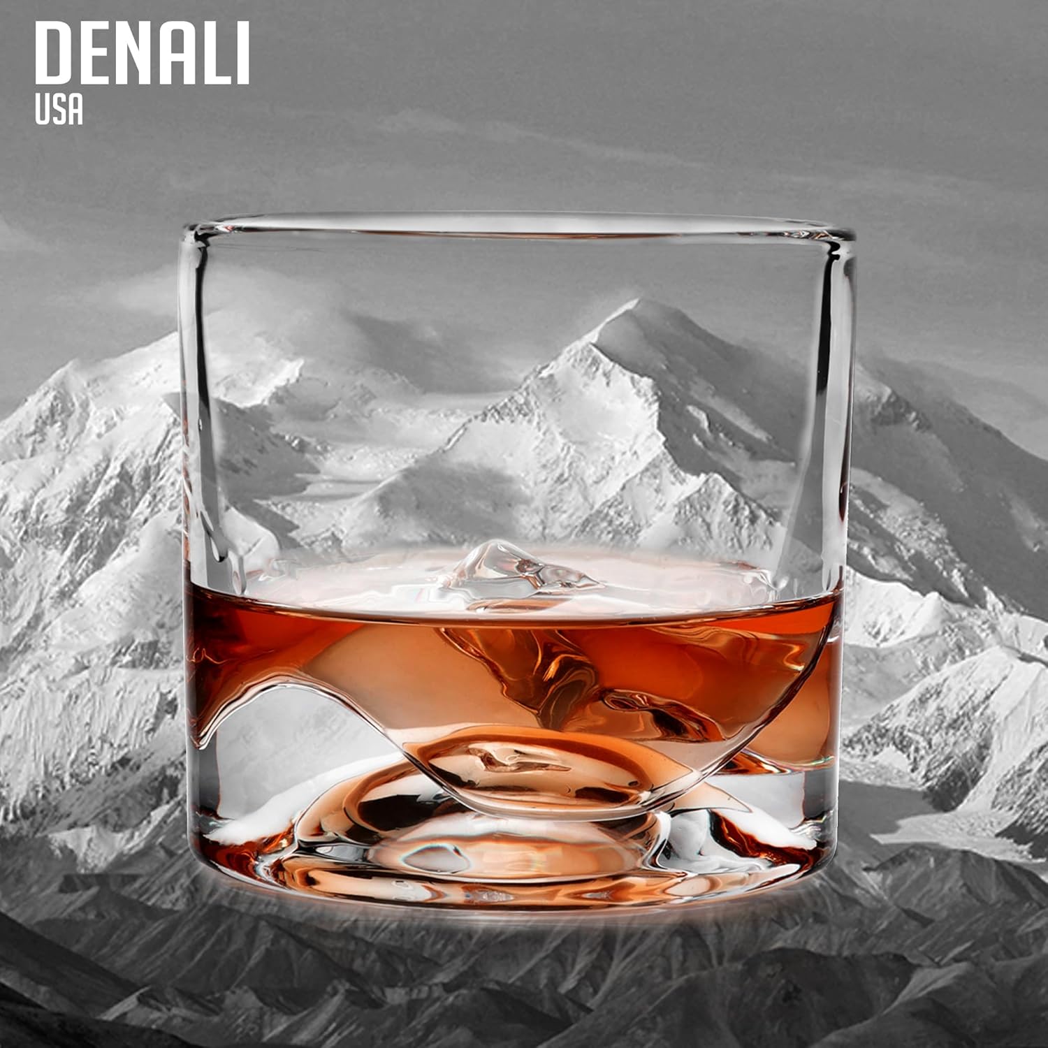 Denali Mountain Heavy Crystal Whiskey Glasses Gift Set of 2, Thick Freezable Bourbon Glass 1lb