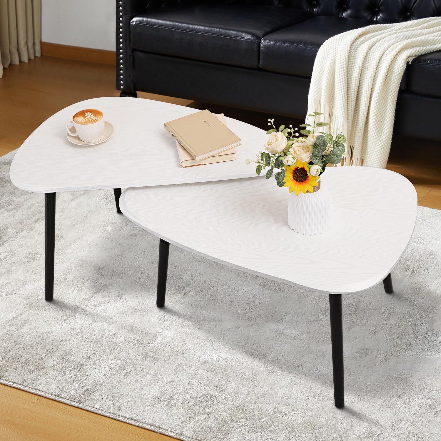 Nesting Triangle Coffee Table End Tables Set of 2 for Living Room Bedroom, Industrial Small