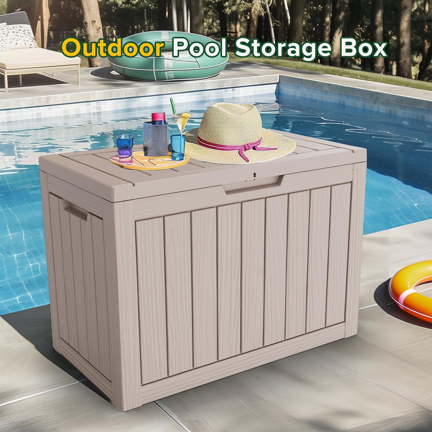 46 Gallon Outdoor Deck Box,Storage Lockable Waterproof Patio Furniture,Garden Tools,Cushions,Pool