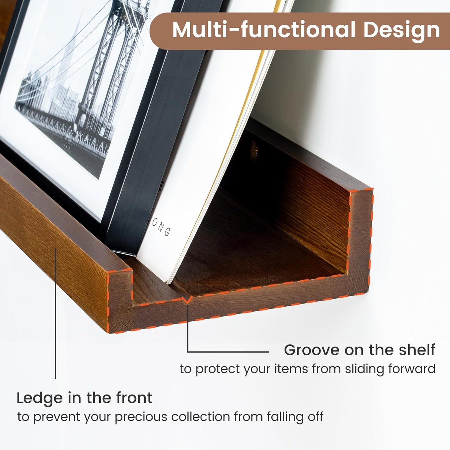 Picture Ledge Wall Shelves 56 inches Width Set of 3, Solid Pine Wood Rustic Floating Ledge Shelves
