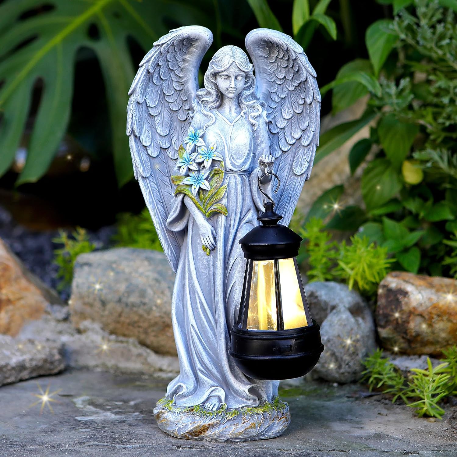 Solar Angel Outdoor Garden Decor Statues – 13.2 inches Solar Outdoor Sculptures for Outside Yard