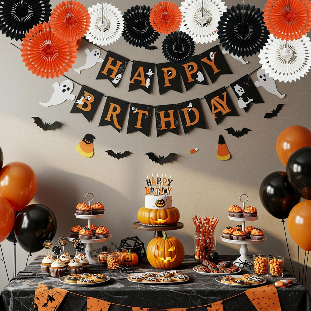 BEISHIDA Black Orange White Hanging Honeycomb Round Paper Fans Decoration Set for New Year Baby