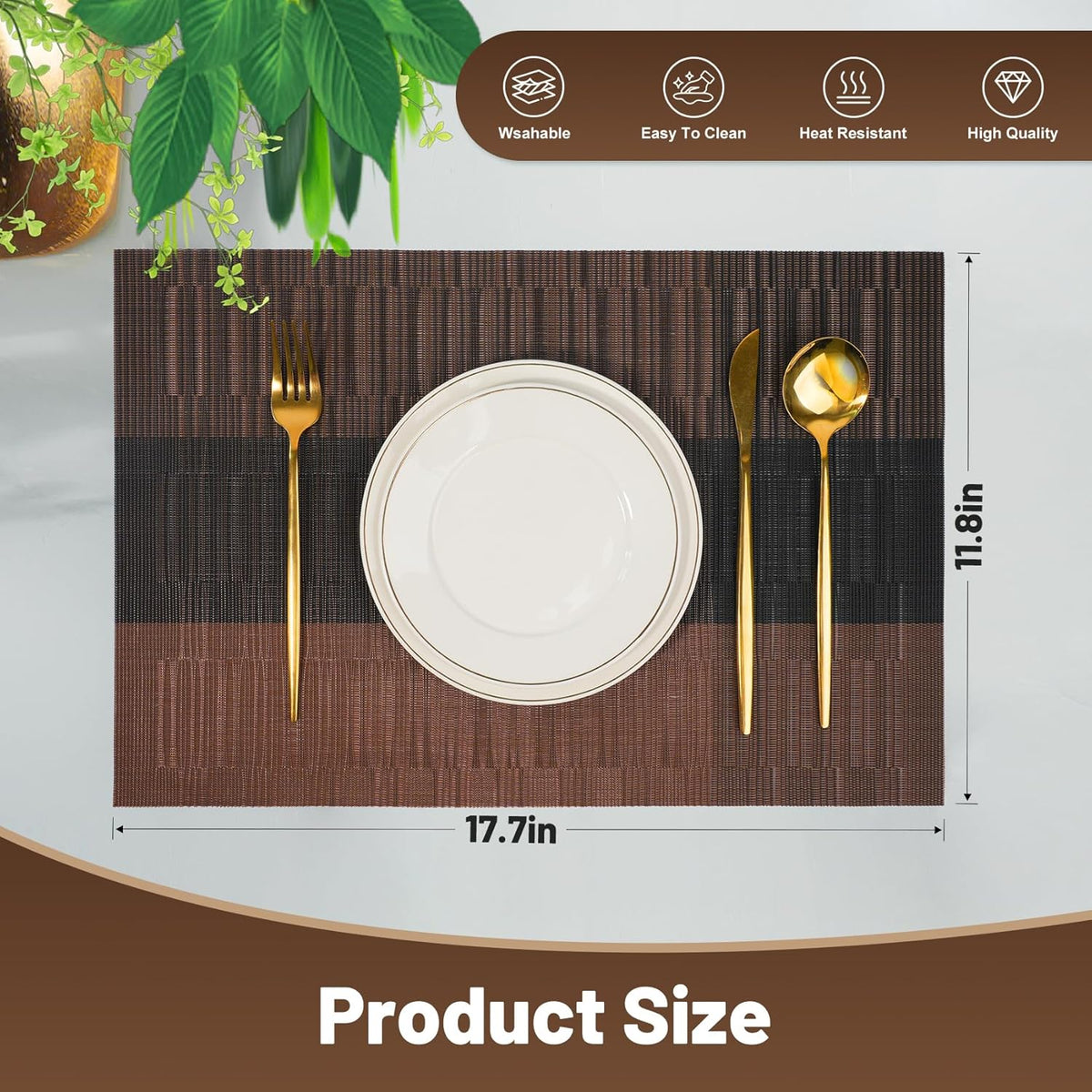 Placemats Set of 6，Non-Slip PVC Weave Table Mats Easy to Clean，Heat Resistant Place Mats for