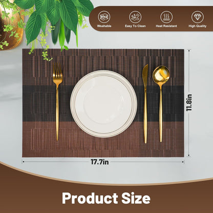 Placemats Set of 8，Non-Slip PVC Weave Table Mats Easy to Clean，Heat Resistant Place Mats for