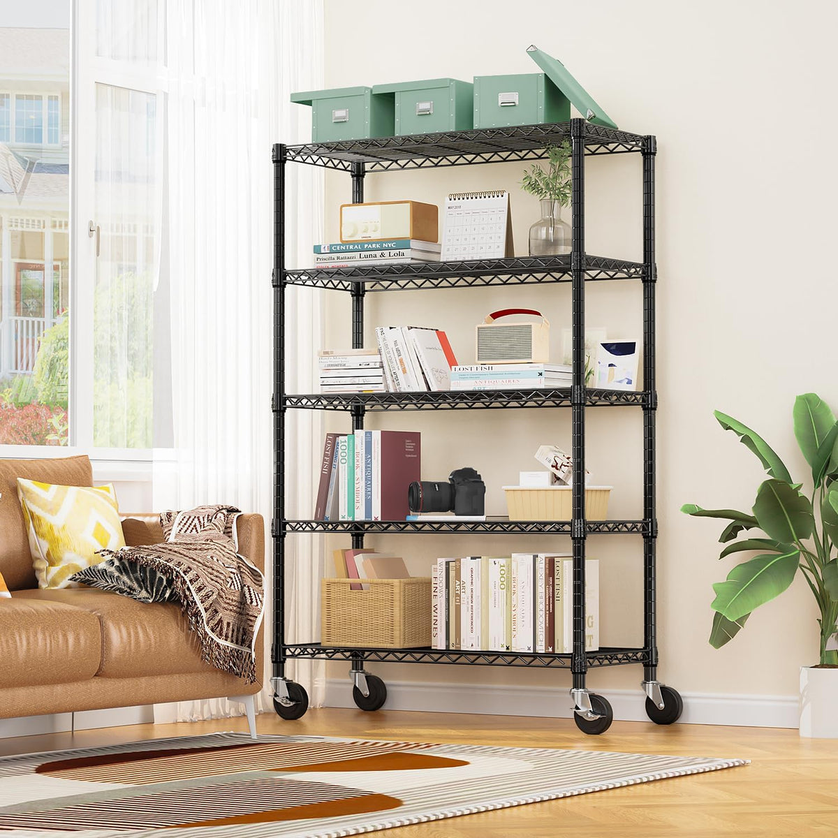5-Shelf Storage Shelves,Wire Shelving Heavy Duty Metal Storage Shelving Unit Adjustable Garage