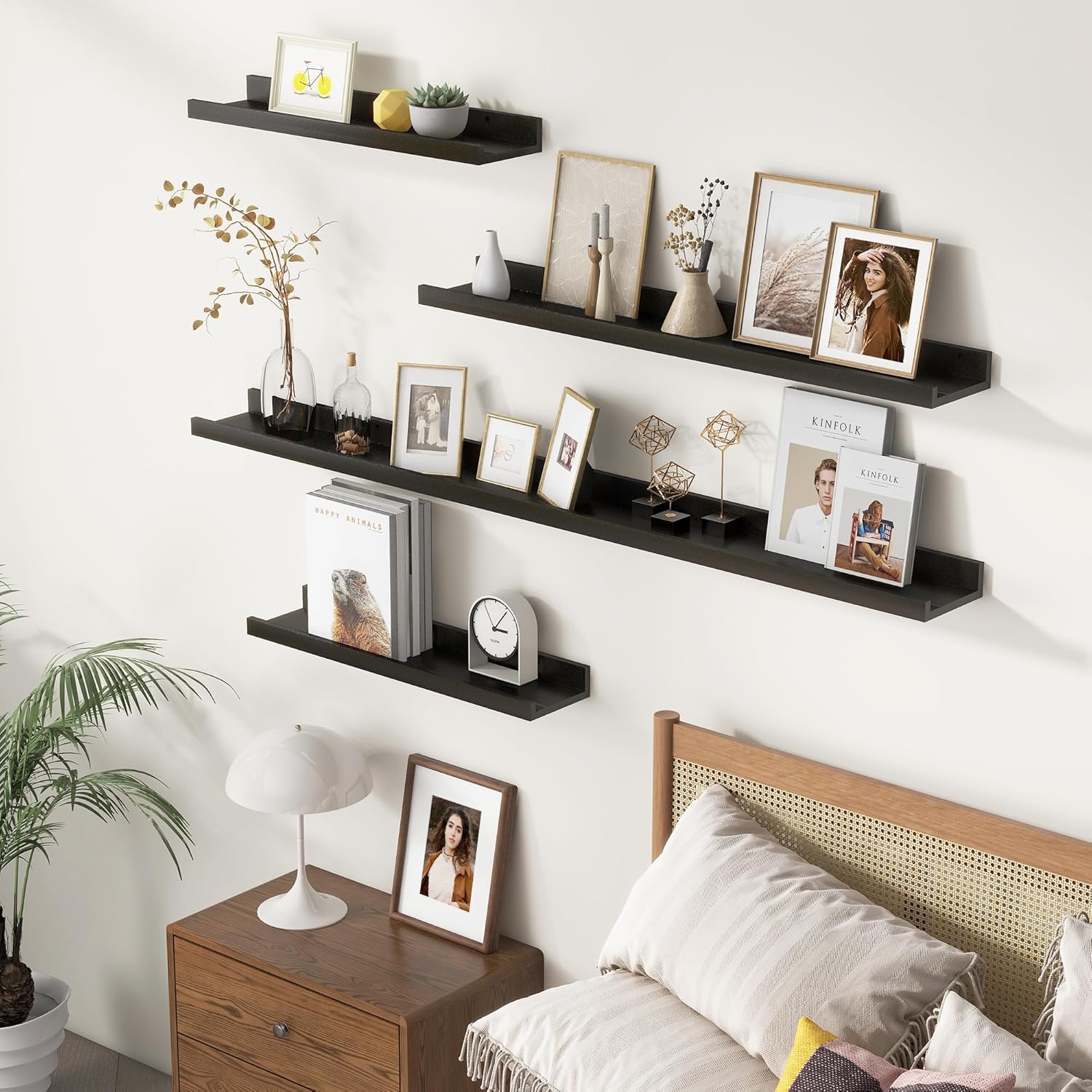 Picture Ledge Wall Shelves - 16 Inch Width Set of 3, Solid Pine Wood Rustic Floating Ledge Shelves