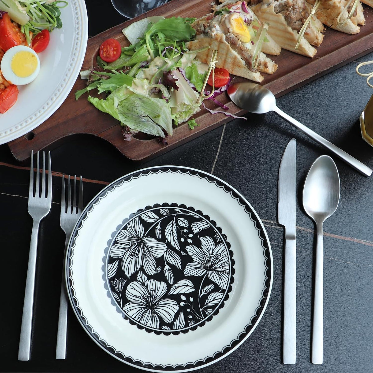 Stainless Steel Flatware Set Hand Forged 18/10 Silverware Set Cutlery Set Silver Cuboid Handle