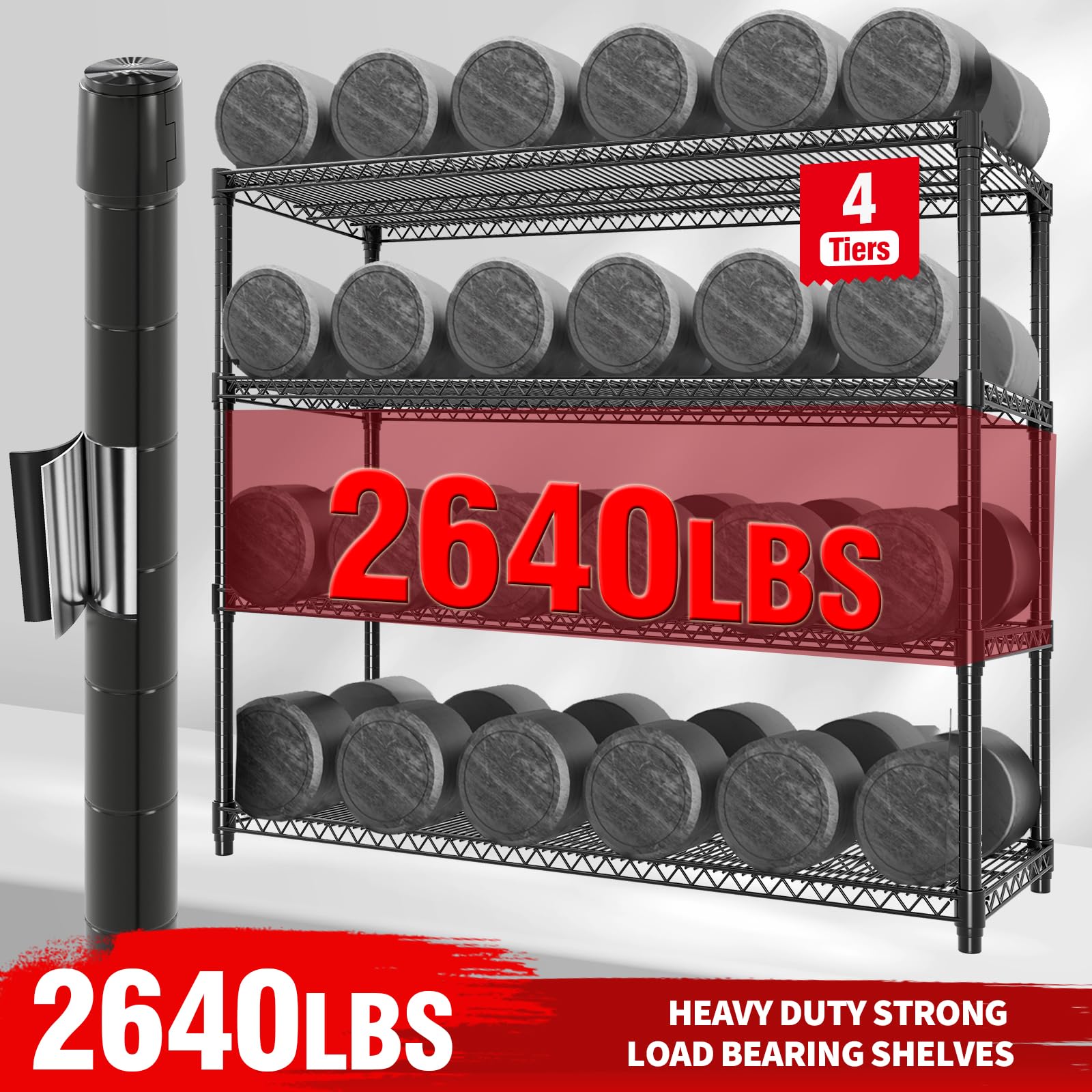 Garvee 71.8"H Metal Shelving with Wheels, 4-Tier Storage Shelves Heavy Duty