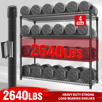59"W Storage Shelves 2640LBS Heavy Duty Garage Shelving Units with Wheels, 4-Tiers Wire Shelving