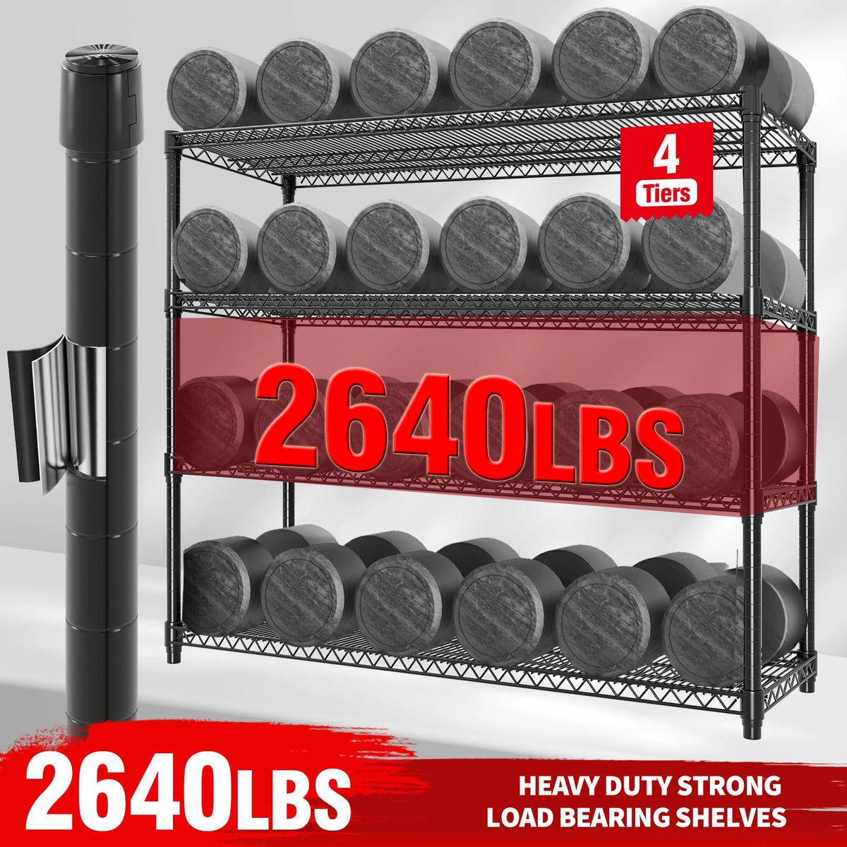 PeacefulHues 71.8" H Storage Shelves 4-Tiers Heavy Duty Metal Shelving Unit with Wheels, 2640LBS