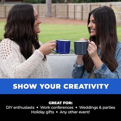 Set of 8 Ceramic Campfire Mugs – 15 Oz, Royal Blue – Coffee & Tea Cups for Home, Work, Travel