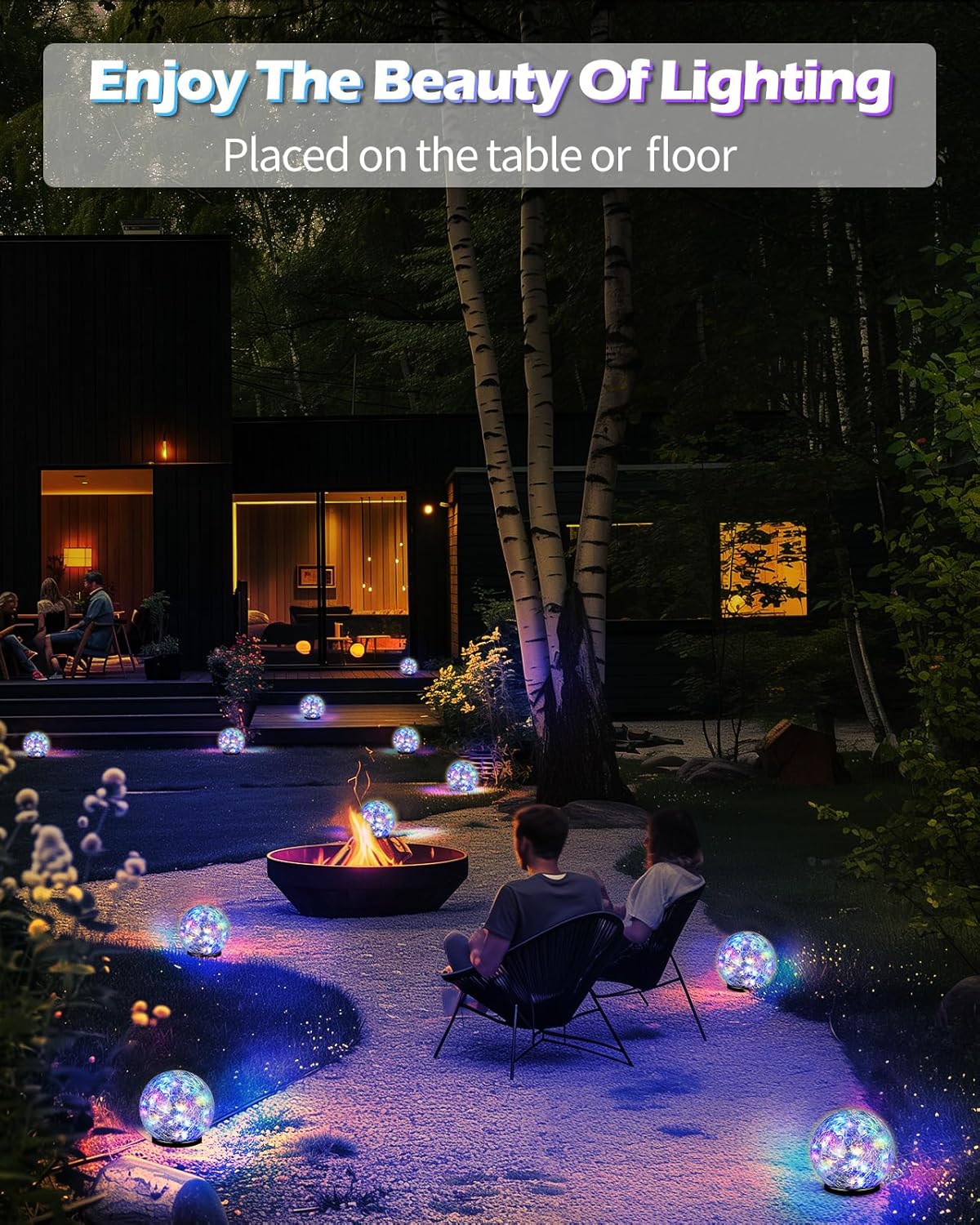 Garden Solar Ball Lights Outdoor Waterproof, 50 LED Cracked Glass Globe Solar Power Ground Lights