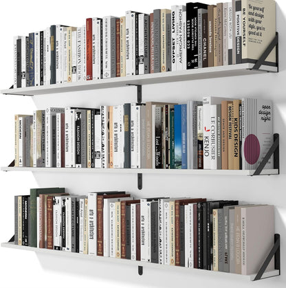 Heimlove 48 Inch Large Wall Bookshelves Set of 3, Wall Mounted Bookshelves,Heavy Duty Wooden