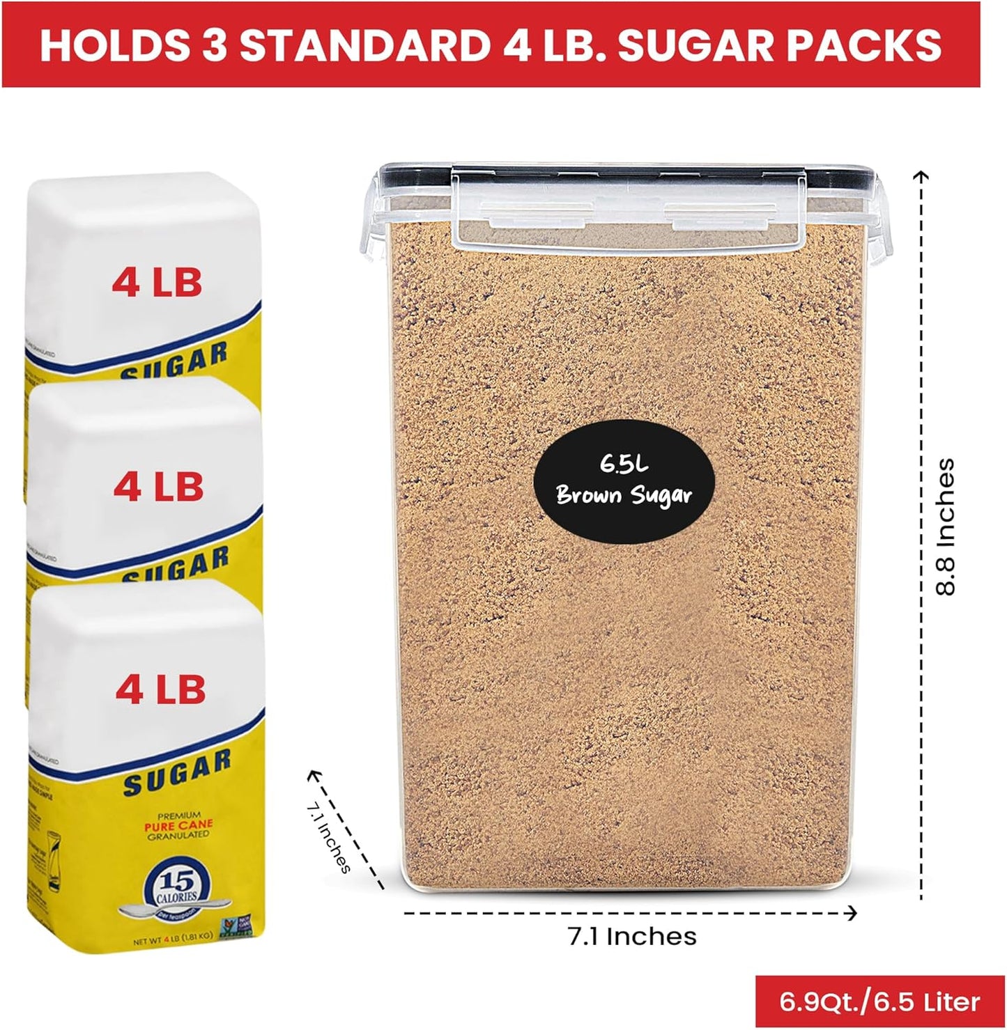 Extra Large Flour and Sugar Storage Containers 6.5L - 220 Fl. Oz 2 Pc Plastic Bulk Airtight Food